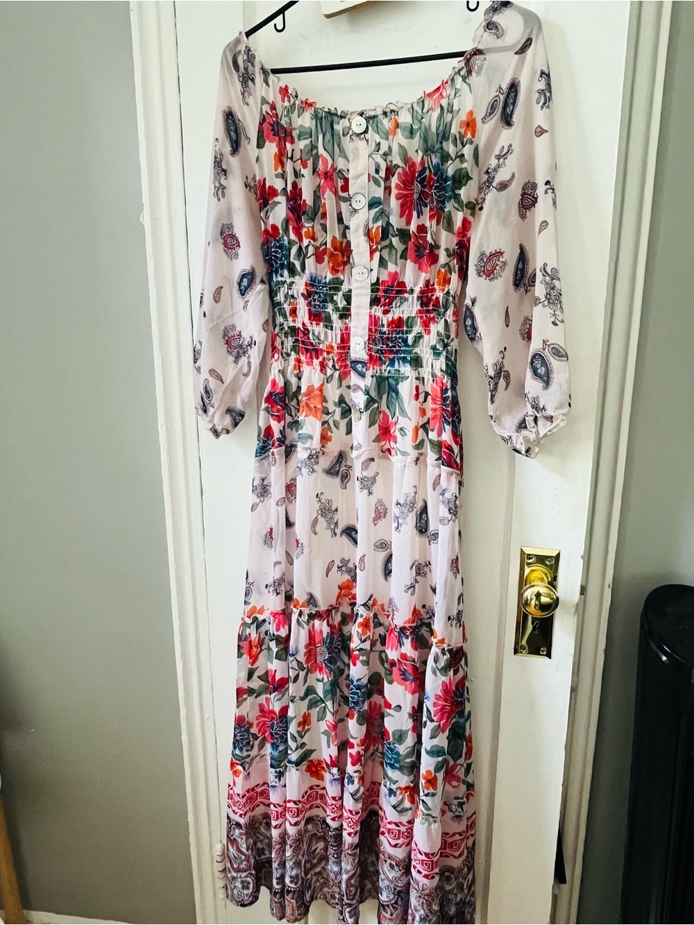 Boho Floral Smocked Maxi Dress in Light Pink